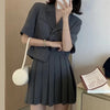 Summer Women's Blazer Skirt Suit Ladies Short Sleeve Jacket + A-Line Pleated Skirt Two-Piece Set Female Business Cloths