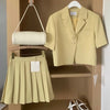 Summer Women's Blazer Skirt Suit Ladies Short Sleeve Jacket + A-Line Pleated Skirt Two-Piece Set Female Business Cloths