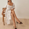 Summer Women's Casual Floral Print Square Neck Short Sleeve Slim Dress