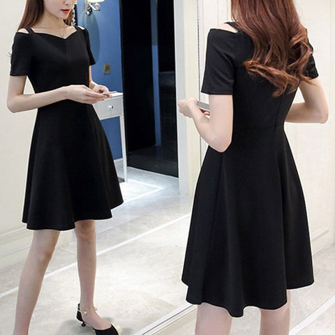 Summer Women's Dress 2022 Vestidos De Mujer Casual  Pure Color Off Shoulder Short Sleeve Knee Length Camisole Dress