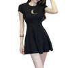 Summer Women's Dress Chest Moon Hollow Out Design Round Neck Short-sleeved Sexy Slim Mini Gothic Dress