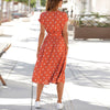 Summer Women's Dresses  O Neck Print Polka Dot Buttons Casual Loose Lace Pocket Woman Short Sleeve Dress 2022 Robe Femme