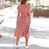Summer Women's Dresses  O Neck Print Polka Dot Buttons Casual Loose Lace Pocket Woman Short Sleeve Dress 2022 Robe Femme