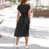 Summer Women's Dresses  O Neck Print Polka Dot Buttons Casual Loose Lace Pocket Woman Short Sleeve Dress 2022 Robe Femme