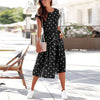 Summer Women's Dresses  O Neck Print Polka Dot Buttons Casual Loose Lace Pocket Woman Short Sleeve Dress 2022 Robe Femme