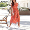 Summer Women's Dresses  O Neck Print Polka Dot Buttons Casual Loose Lace Pocket Woman Short Sleeve Dress 2022 Robe Femme