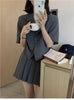 Summer Women's Skirt Set Set College Wind Lapel Short Sleeve Blazer Pleated Skirt Solid Ladies Two-Piece Set