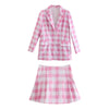 Summer Women's Suits With Skirt 2022Za Female Plaid Cotton 2 piece set Loose Blazers+Mini Skirts Casual Jacket Clothing