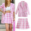 Summer Women's Suits With Skirt 2022Za Female Plaid Cotton 2 piece set Loose Blazers+Mini Skirts Casual Jacket Clothing