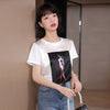 Summer Women's T-shirt Print O-neck Patchwork Cotton Casual Loose Lady Tees Short Sleeve Tops Houthion