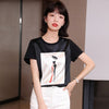 Summer Women's T-shirt Print O-neck Patchwork Cotton Casual Loose Lady Tees Short Sleeve Tops Houthion