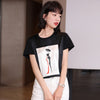 Summer Women's T-shirt Print O-neck Patchwork Cotton Casual Loose Lady Tees Short Sleeve Tops Houthion