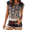 Summer Womens Tops and Blouses Retro Print Tops O Neck Sexy Short Sleeve Tee Shirt Ladies Long Top Clothes Women