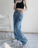 Summer color contrast love heart stitching high-waist Harajuku Korean loose wide-leg women's jeans pants