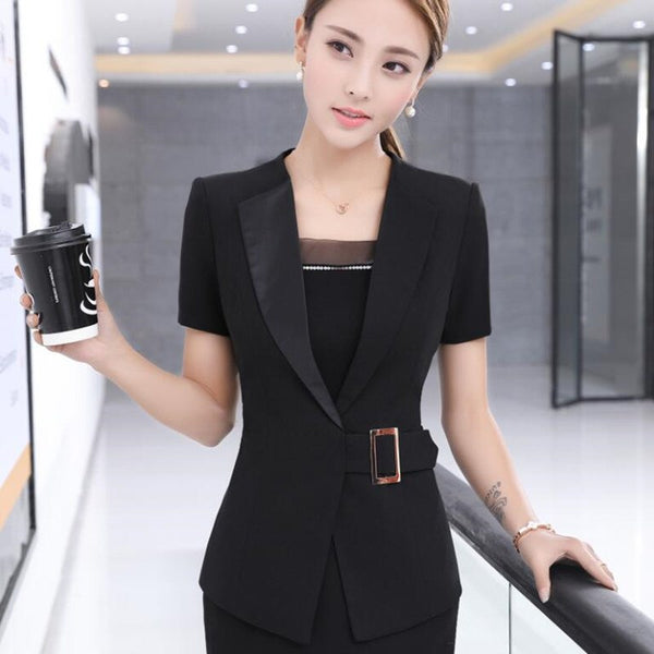 Summer fashion women blazer New Business formal short sleeve slim jackets office ladies plus size work wear coat gray black red