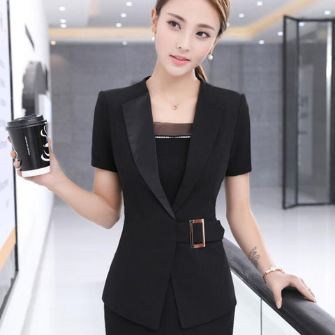 Summer fashion women blazer New Business formal short sleeve slim jackets office ladies plus size work wear coat gray black red