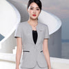 Summer fashion women slim short sleeve formal blazer temperament V neck jacket office ladies plus size work wear gray black