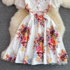 Summer high-end light  ladies temperament lace stitching lapel slim slim print dress short sleeves