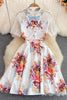 Summer high-end light  ladies temperament lace stitching lapel slim slim print dress short sleeves