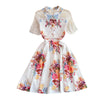 Summer high-end light  ladies temperament lace stitching lapel slim slim print dress short sleeves