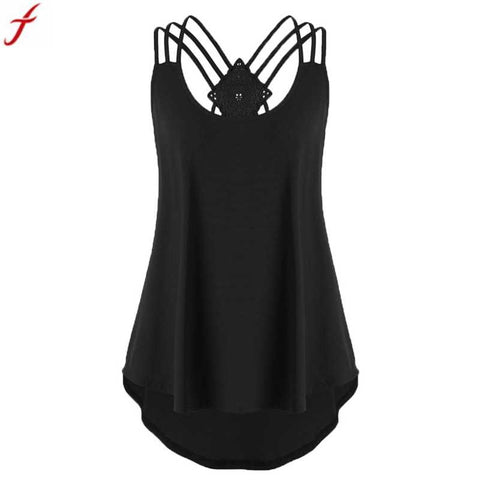 Summer shirt women 2022 Ladies' Bandages Sleeveless Cross Straps Sling Tank Vest Fashion O Neck Strappy Tank Tops haut femme