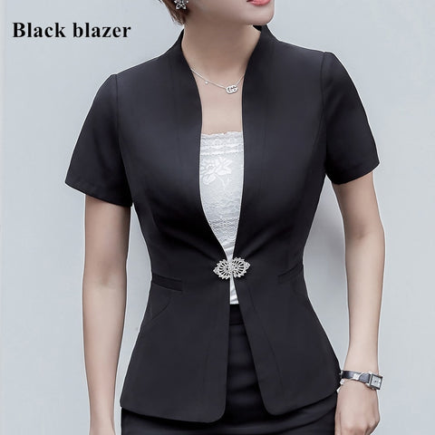 Summer short sleeve formal blazer women 2022 New fashion temperament black slim jackets office ladies plus size work wear
