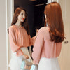 Summer solid white pink Tops Ruffles Chiffon Blouse round neck Casual long sleeve Shirts Femme Elegant Women Blusas 506F3