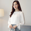Summer solid white pink Tops Ruffles Chiffon Blouse round neck Casual long sleeve Shirts Femme Elegant Women Blusas 506F3