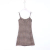 Summer vintage Kiko Mizuhara plaid back zipper spaghetti strap mini dress YQ-463