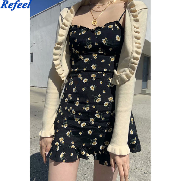 Summer women mini dress slim floral print sleeveless spring spaghetti straps beach short dresses ladies