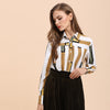 Multicolor Retro Long Sleeve Striped Print Office Lady Blouse Women 2022 Autumn Holiday Shirt Top 8117ST
