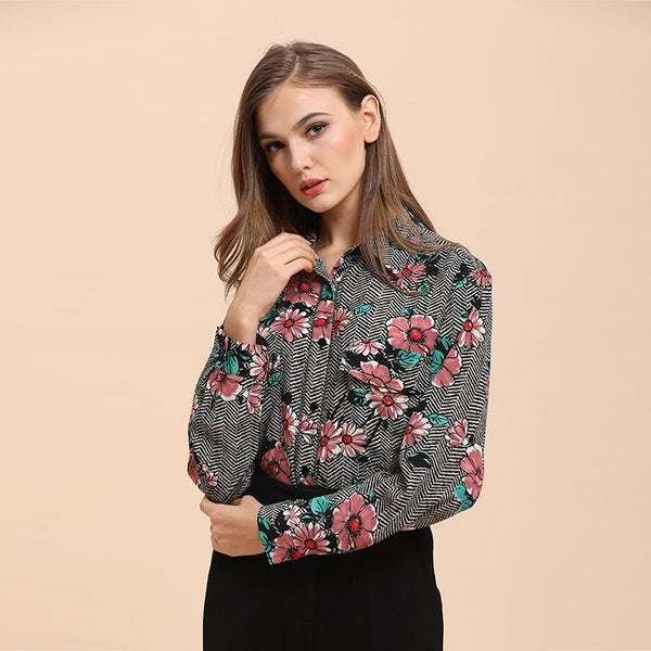 Multicolor Vacation Beach Floral Print Casual Elegant Long Sleeve Blouse Women Autumn 2022 Shirt Top 6847ST