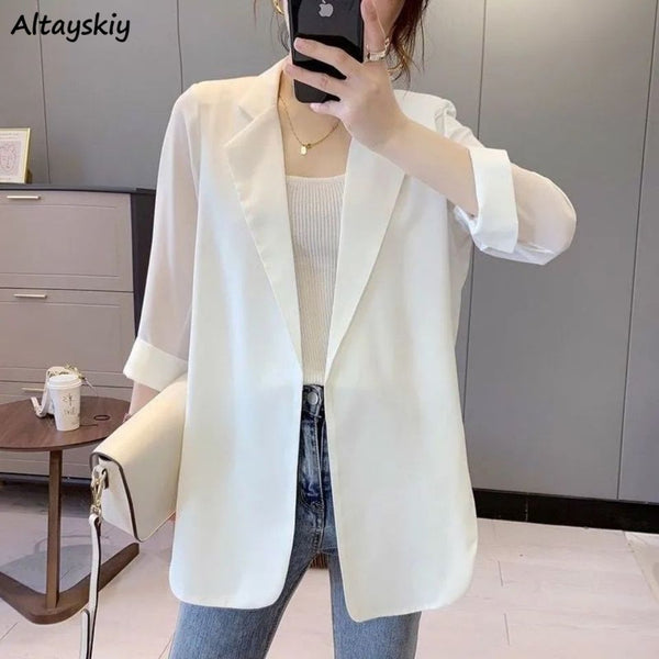Sun-proof Blazers Women Thin Summer Casual OL Elegant All-match Cool Females Coats Loose Solid Chic Ulzzang Design Stylish Young