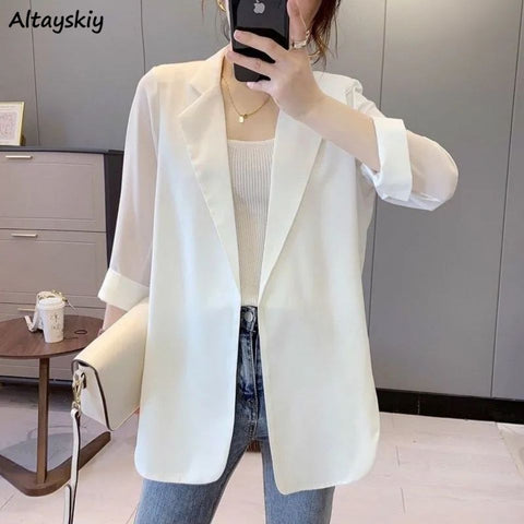 Sun-proof Blazers Women Thin Summer Casual OL Elegant All-match Cool Females Coats Loose Solid Chic Ulzzang Design Stylish Young