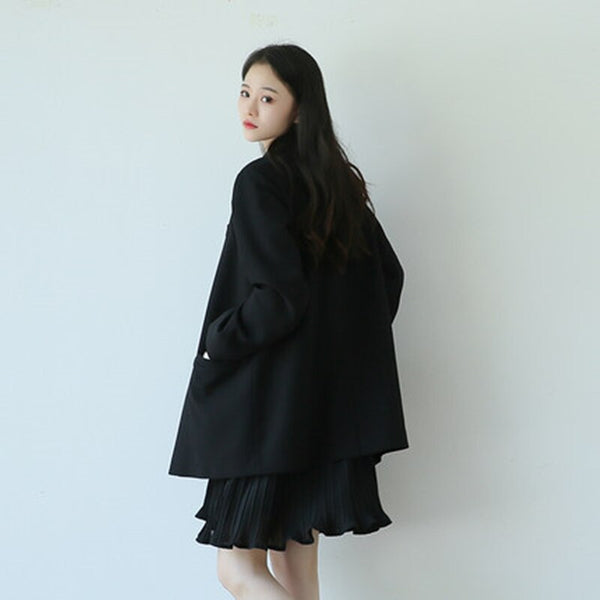 Sun2023 Autumn Korean Commuter Simple Loose Black Double Breasted Women's Blazer Fashionable