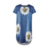 Sunflower Denim Party Dress Women Casual Above Knee Short Sleeve Floral Prints Midi Dresses Summer Beach Bohemian Dresses Mujer