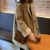 Sungtin Autumn Winter Warm Woolen Blazers Women Office Lady Long Sleeves Loose Jackets Coat Female Korean Casual Outwear
