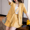 Sungtin Design Corss Blazers Sexy A Line Pleated Skirts Women Harajuku 2 Piece Set Short Sleeve Blazers Suit Summer Korean Suit