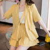 Sungtin Design Corss Blazers Sexy A Line Pleated Skirts Women Harajuku 2 Piece Set Short Sleeve Blazers Suit Summer Korean Suit