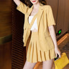 Sungtin Design Corss Blazers Sexy A Line Pleated Skirts Women Harajuku 2 Piece Set Short Sleeve Blazers Suit Summer Korean Suit