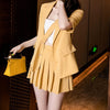 Sungtin Design Corss Blazers Sexy A Line Pleated Skirts Women Harajuku 2 Piece Set Short Sleeve Blazers Suit Summer Korean Suit