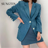 Sungtin Korea Casual Loose Elegant Blue Blazer Jacket Women Office Lady Chic Classic Suit Blazer Female  Blazer Coat