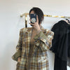 Sungtin Korea Casual Plaid Blazer Jackets Women Office Lady Loose Work Blazer Suit Coat Vintage Elegant Outwear 2 Colors Fashion