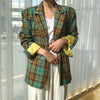 Sungtin Korea Casual Plaid Blazer Jackets Women Office Lady Loose Work Blazer Suit Coat Vintage Elegant Outwear 2 Colors Fashion