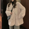 Sungtin Korean  Corduroy Oversized Casual Blazer Women Double Breasted Office Lady Loose Coats Pocket Solid Outwear
