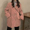 Sungtin Korean  Corduroy Oversized Casual Blazer Women Double Breasted Office Lady Loose Coats Pocket Solid Outwear