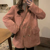 Sungtin Korean  Corduroy Oversized Casual Blazer Women Double Breasted Office Lady Loose Coats Pocket Solid Outwear