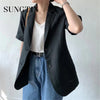 Sungtin Korean Linen Cotton Blouse Blazer Jacket Women Elegant Loose Female Casual Linen Blazer 2022 Vintage Pockets Streetwear