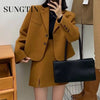 Sungtin Korean Two Piece Set Woolen Blazer Women Office Lady A Line Skirt Sets Female Split Autumn Winter Clothing 2 Piece Suits