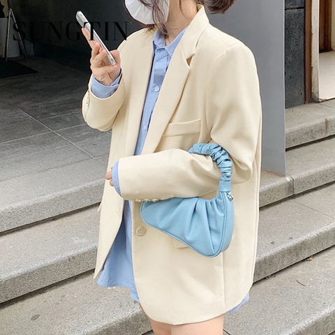 Sungtin Office Lady Casual Blazer Jackets Women Loose 2022 Blazer Suit Coat Solid Vintage Elegant Outwear 2 Colors Chic Korean